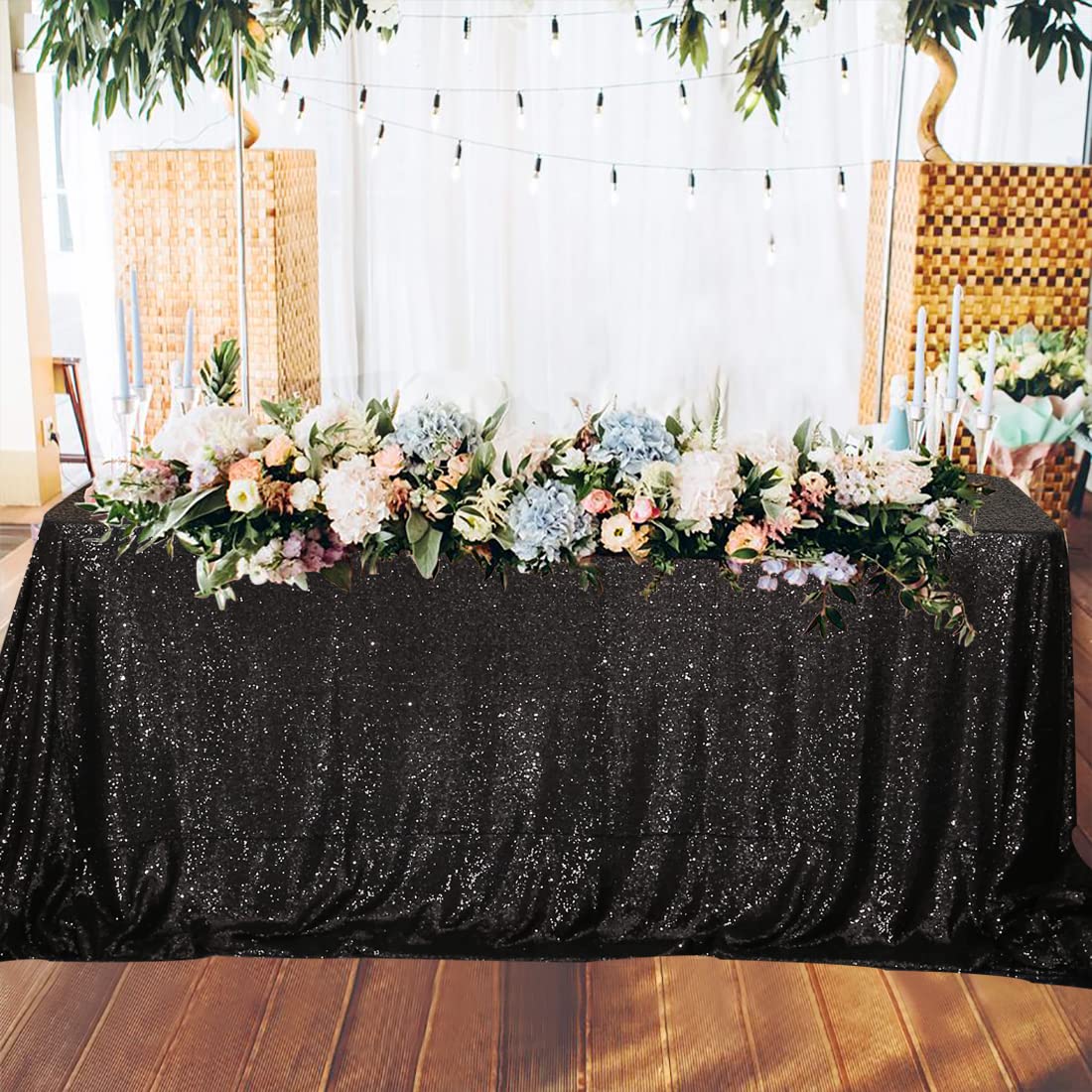 Partydelight Sequin Tablecloth Wedding Dinning Table 90''X132''Black Rectangle Tablecloth Shimmer Table Cloths Sparkle Glitter D